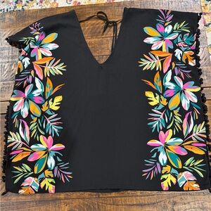 Xhilaration Black Swim Coverup Tunic with Multicolor Floral Trim